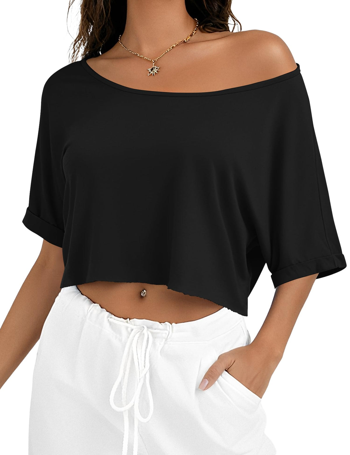 Women's Off-Shoulder Cropped T-Shirt