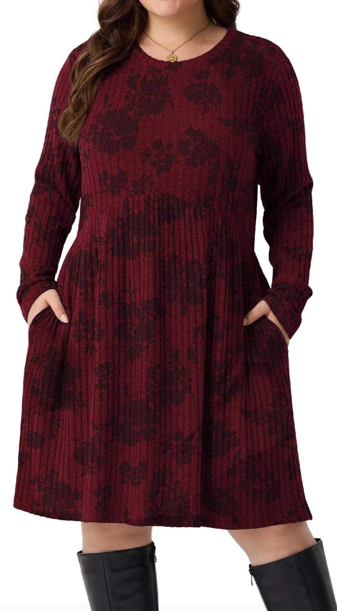Plus Size Ribbed Knit Sweater Dress with Pockets