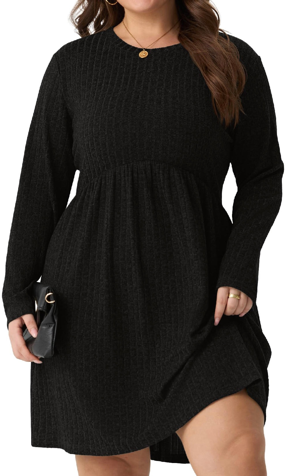 Plus Size Ribbed Knit Sweater Dress with Pockets