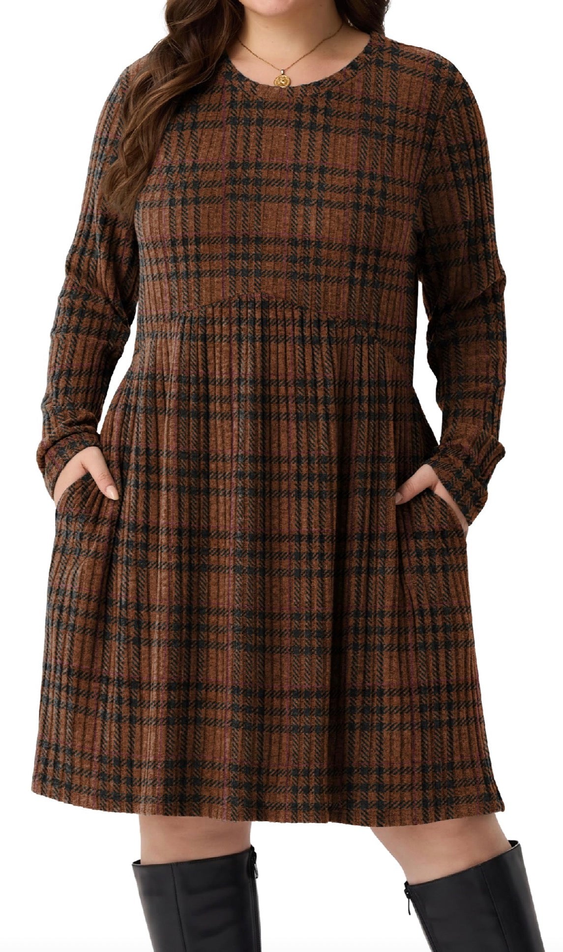 Plus Size Ribbed Knit Sweater Dress with Pockets